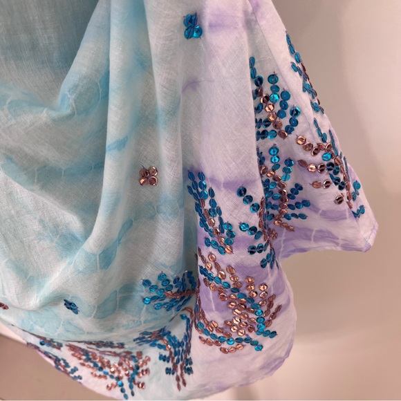 🦋Juliet Dunn🦋Aqua Ombré Off Shoulder Sequins Ruffle Dress NWT Size M - Picture 5 of 16